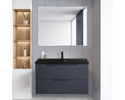 Мебель для ванной комнаты BelBagno Vittoria 90 подвесная, grigio opaco, черная матовая раковина