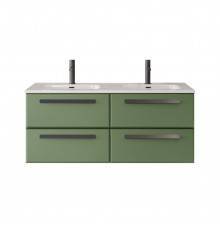Тумба с раковиной Cezares Eco Cer-N 120, 4 ящика, фисташковый софт, раковина Duet 120, двойная, ручки матовые черные