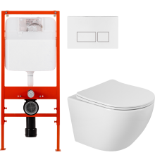 Комплект Унитаз подвесной BelBagno Sfera-r BB046CHR/SC + Инсталляция BB026 + Кнопка BB042BL белая