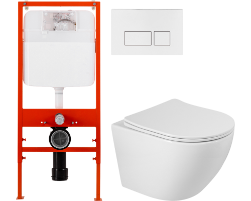 Комплект Унитаз подвесной BelBagno Sfera-r BB046CHR/SC + Инсталляция BB026 + Кнопка BB042BL белая