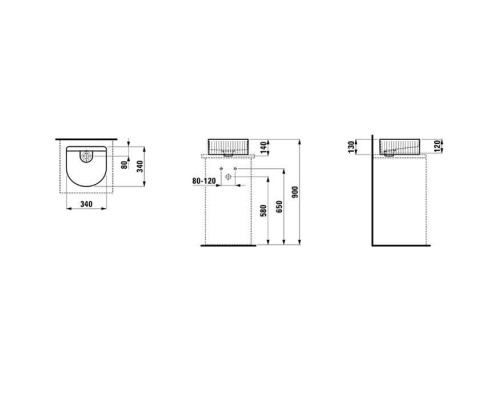 Laufen Sonar Раковина 34x34х13 см, без отв., без перелива, цвет: белый. 8.1234.1.000.112.1