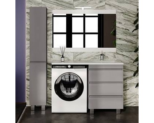 Мебель для ванной комнаты Style Line Даллас Леон 120 R Люкс Plus напольная, серая, для стиральной машины, 3 ящика