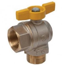 Краны шаровые Кран шаровой для газа, угловой, полнопроходной, 1/2”, ручка-бабочка, желтая, ВР-НР, никелированный GIA R780GBX003