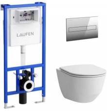 Комплект Laufen 8.6996.6.000.000.R унитаз безободковый, с микролифтом + система инсталляции с кнопкой смыва