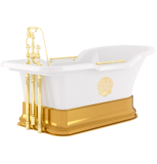 Ванна из искусственного камня Migliore Impero 25813 180x85 см, отдельностоящая, со сливом-переливом, с ручками, с подиумом, фурнитура золото