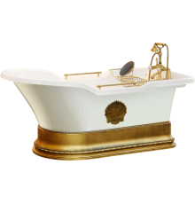 Ванна из искусственного камня Migliore Impero 25809 180x85 см, отдельностоящая, со сливом-переливом, с ручками, с подиумом, фурнитура бронза
