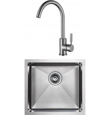 Комплект Мойка кухонная Paulmark Gerberg PM214844-BS брашированная нержавеющая сталь + Смеситель Holstein Ho212063-NI никель