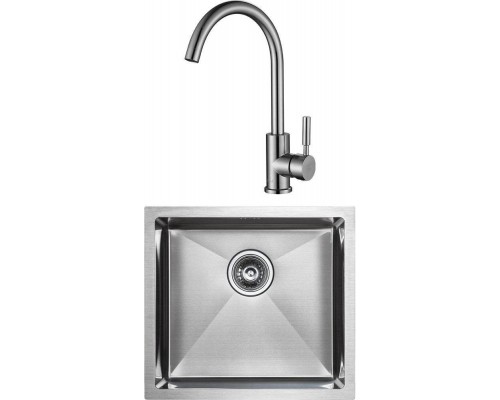 Комплект Мойка кухонная Paulmark Gerberg PM214844-BS брашированная нержавеющая сталь + Смеситель Holstein Ho212063-NI никель