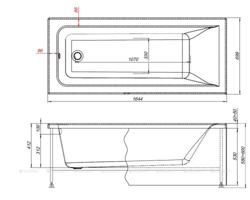 Акриловая ванна Aquanet Aura 165x70 (с каркасом)