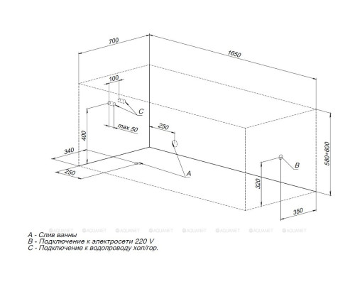 Акриловая ванна Aquanet Aura 165x70 (с каркасом)