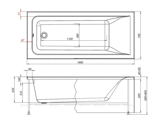 Акриловая ванна Aquanet Aura 170x70 (с каркасом)