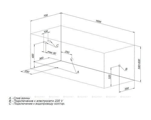 Акриловая ванна Aquanet Aura 170x70 (с каркасом)