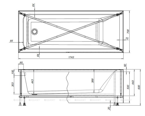 Акриловая ванна Aquanet Aura 175x70 (с каркасом)