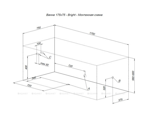 Акриловая ванна Aquanet Aura 175x75 (с каркасом)