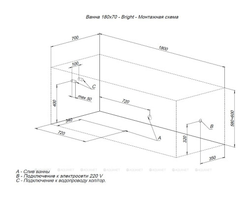 Акриловая ванна Aquanet Aura 180x70 (с каркасом)