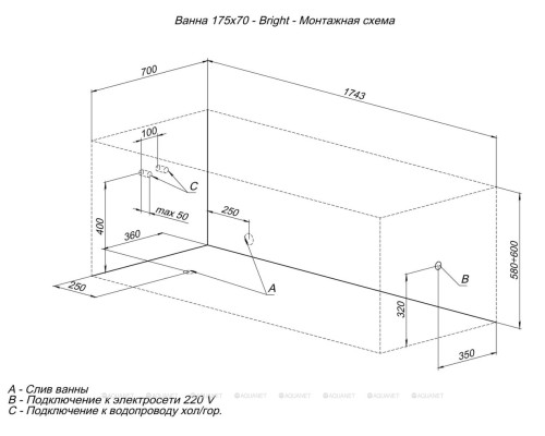 Акриловая ванна Aquanet Bright 175x70 (с каркасом)
