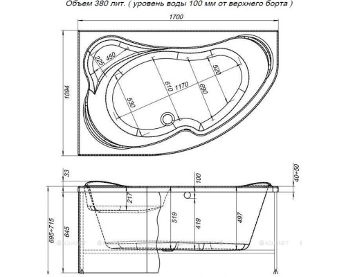 Акриловая ванна Aquanet Capri 170x110 L