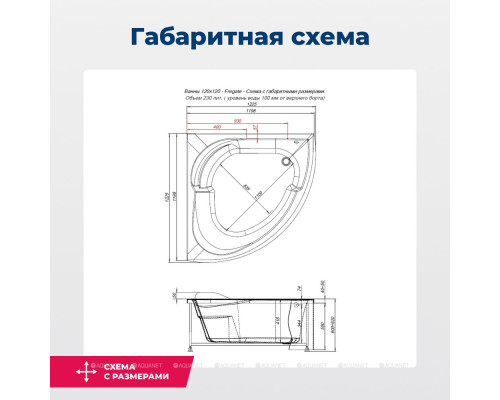 Акриловая ванна Aquanet Fregate 120x120 (с каркасом)