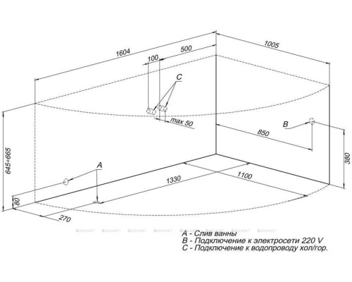 Акриловая ванна Aquanet Jamaica 160x100 R