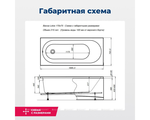 Акриловая ванна Aquanet Lotos 170x75 (с каркасом)