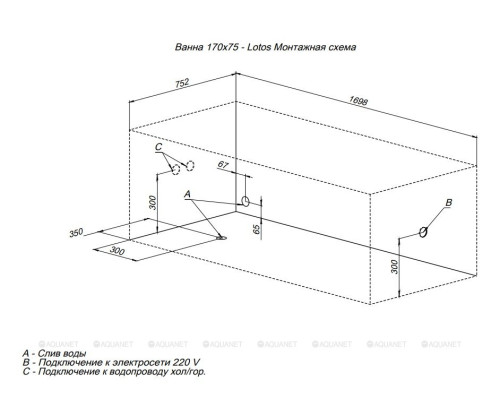 Акриловая ванна Aquanet Lotos 170x75 (с каркасом)