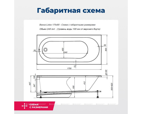 Акриловая ванна Aquanet Lotos 175x80 (с каркасом)