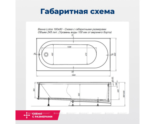 Акриловая ванна Aquanet Lotos 180x80 (с каркасом)