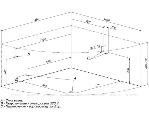 Акриловая ванна Aquanet Malta New 150x150 (с каркасом)