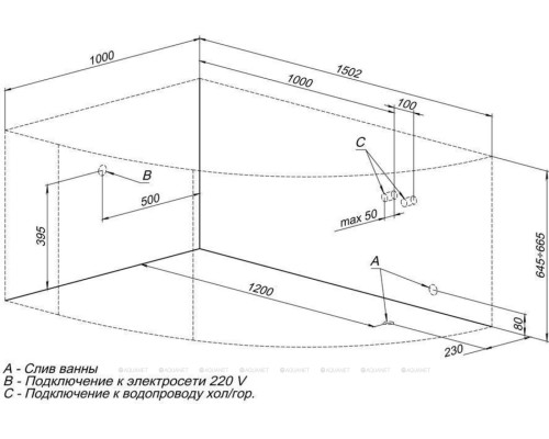 Акриловая ванна Aquanet Mayorca 150x100 L (с каркасом)