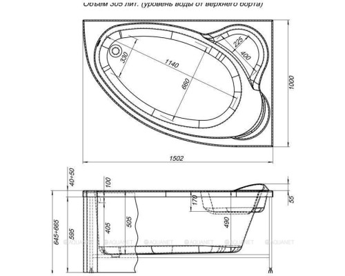 Акриловая ванна Aquanet Mayorca 150x100 R