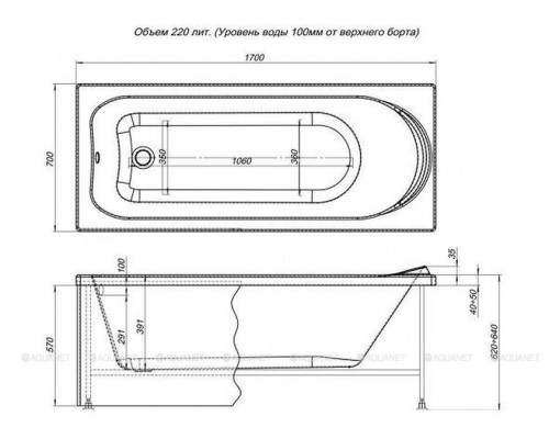 Акриловая ванна Aquanet Nord NEW 170x70