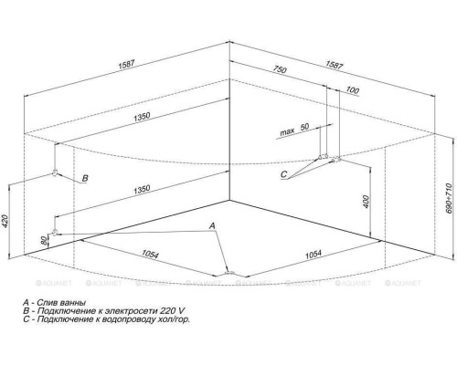 Акриловая ванна Aquanet Santiago 160x160