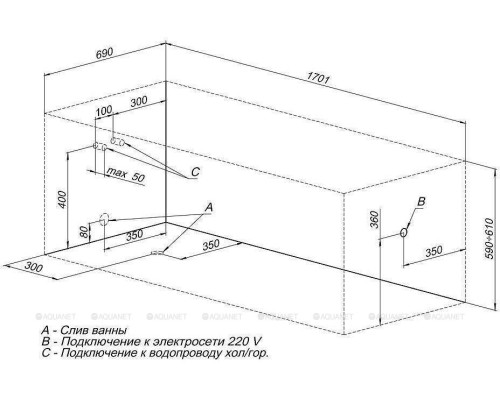 Акриловая ванна Aquanet West NEW 170x70