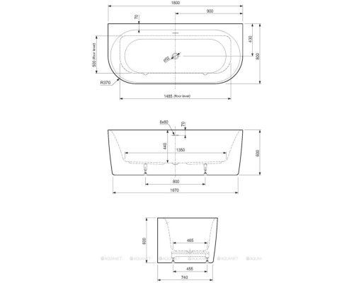 Акриловая ванна Cezares METAURO-INT-Wall-180-80-60-W-MATT