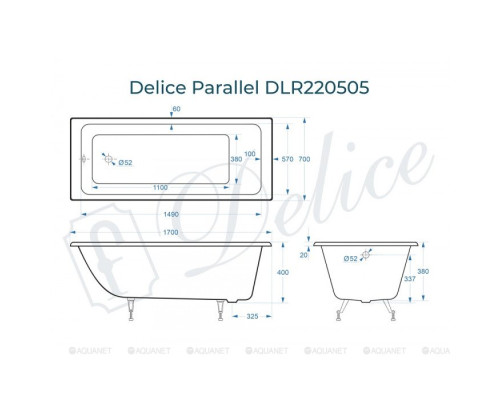 Чугунная ванна Delice Parallel 170x70 DLR220505