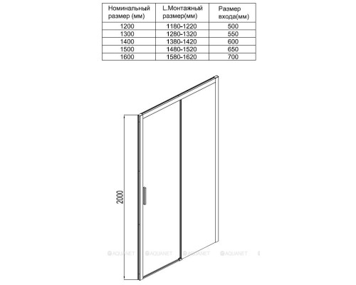 Душевая дверь Aquanet Pleasure AE60-N-130H200U-BT 130, прозрачное стекло