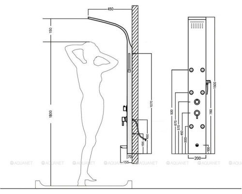 Душевая панель Galaxy Shine с гидромассажем и изливом