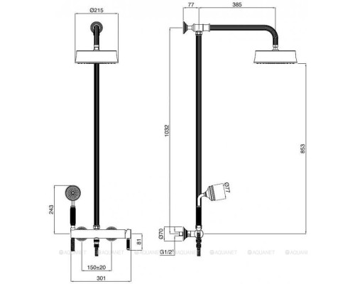 Душевая стойка Cezares Olimp OLIMP-CD-03/24-L золото 24 карат