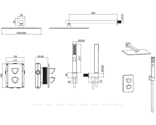 Душевой комплект Allen Brau Infinity 5.21016-31 (с внутренней частью, 2 выхода) черный матовый