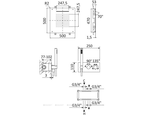 Душевой комплект Cezares Leaf LEAF-DSIS-T-50-SR золото (с внутренней частью)
