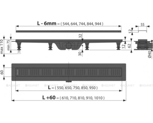 Душевой лоток AlcaPlast APZ10BLACK-650M