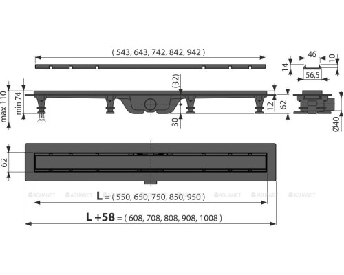 Душевой лоток AlcaPlast APZ19-550 с решеткой