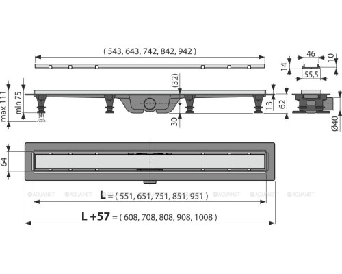Душевой лоток AlcaPlast APZ20-750 с решеткой