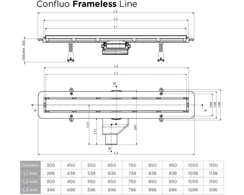 Душевой лоток Pestan Confluo Frameless Line Black Glass 13701201, 300мм