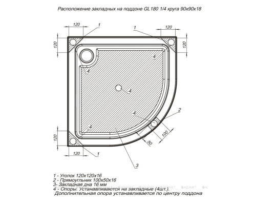 Душевой поддон Aquanet GL180 90x90 1/4