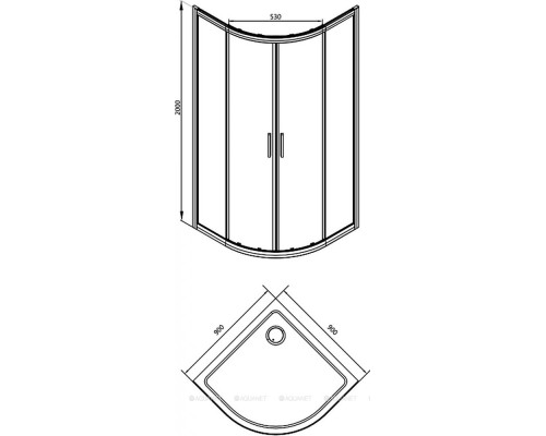 Душевой уголок Aquanet Practic AE10-Q-90x90U-CP 900x900, прозрачное, матовое стекло