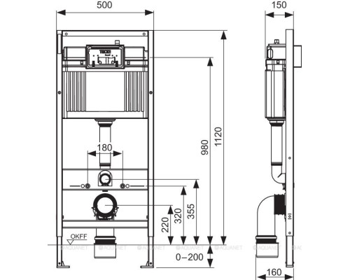 Инсталляция TECE Base 9400412 для подвесного унитаза с кнопкой смыва
