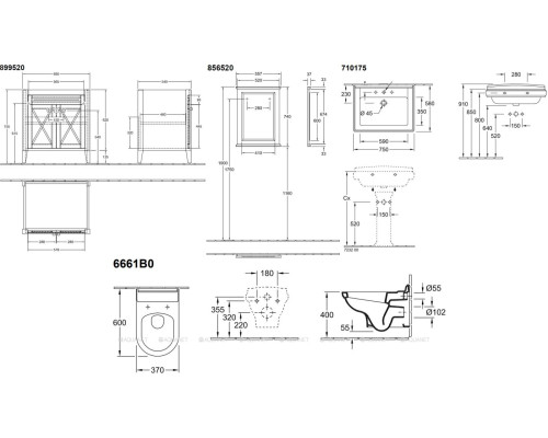 Комплект Villeroy & Boch Hommage 75 (7101 75 R1, 8565 20 00, 8995 20 01, 6661 B0 R1, 8809 S1 R1)