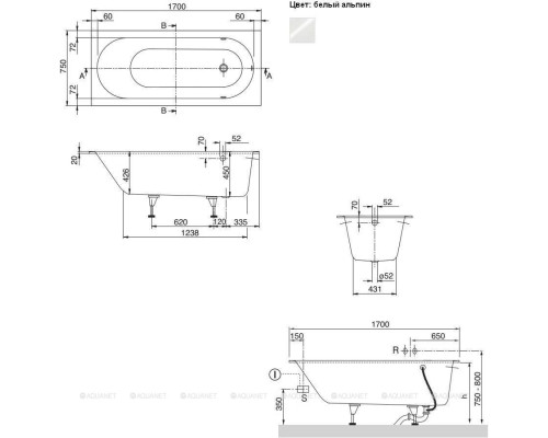 Квариловая ванна Villeroy & Boch Oberon 170x75 UBQ170OBE2V-01