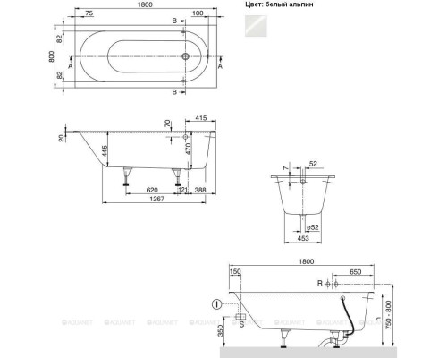 Квариловая ванна Villeroy & Boch Oberon 180x80 UBQ180OBE2V-01